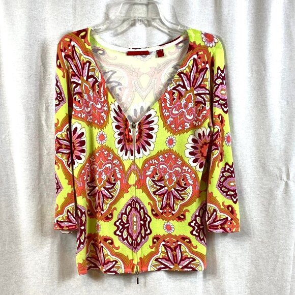 Colorful zippered front knitted zip up sweater - Picture 1 of 2